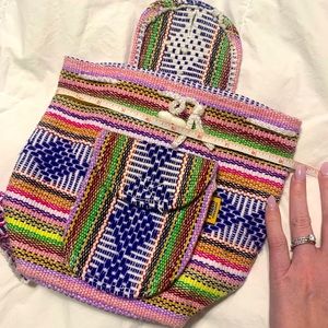 TRAVEL woven backpack satchel multi color PINZON brand CUTEST **2 for 20**
